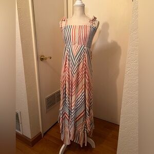 En Creme multi color Asymmetrical Sundress with tie straps